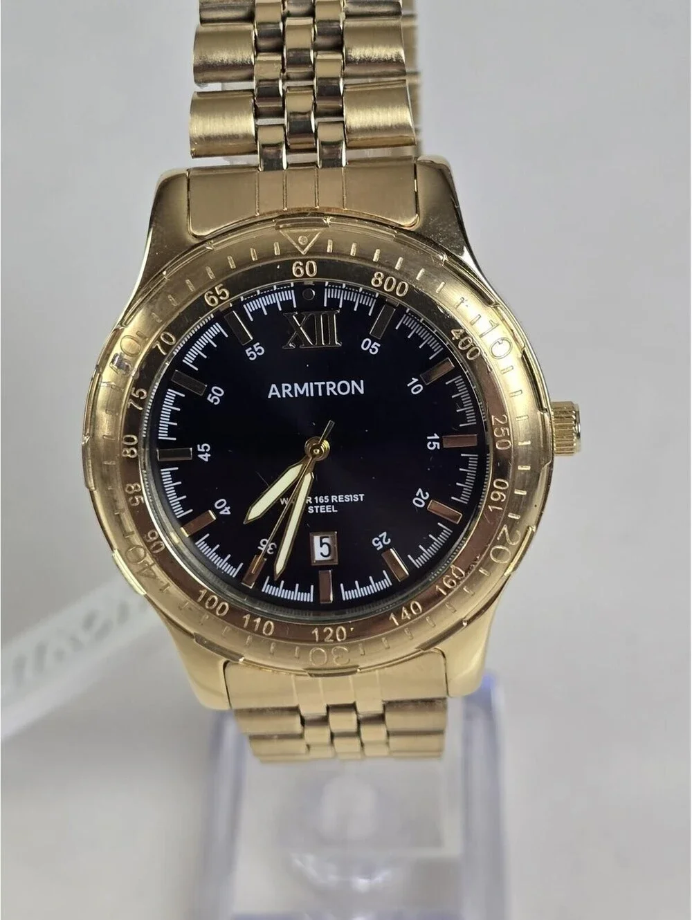 Armitron Men's Gold Tone Round Black Dial Dress WatchNew